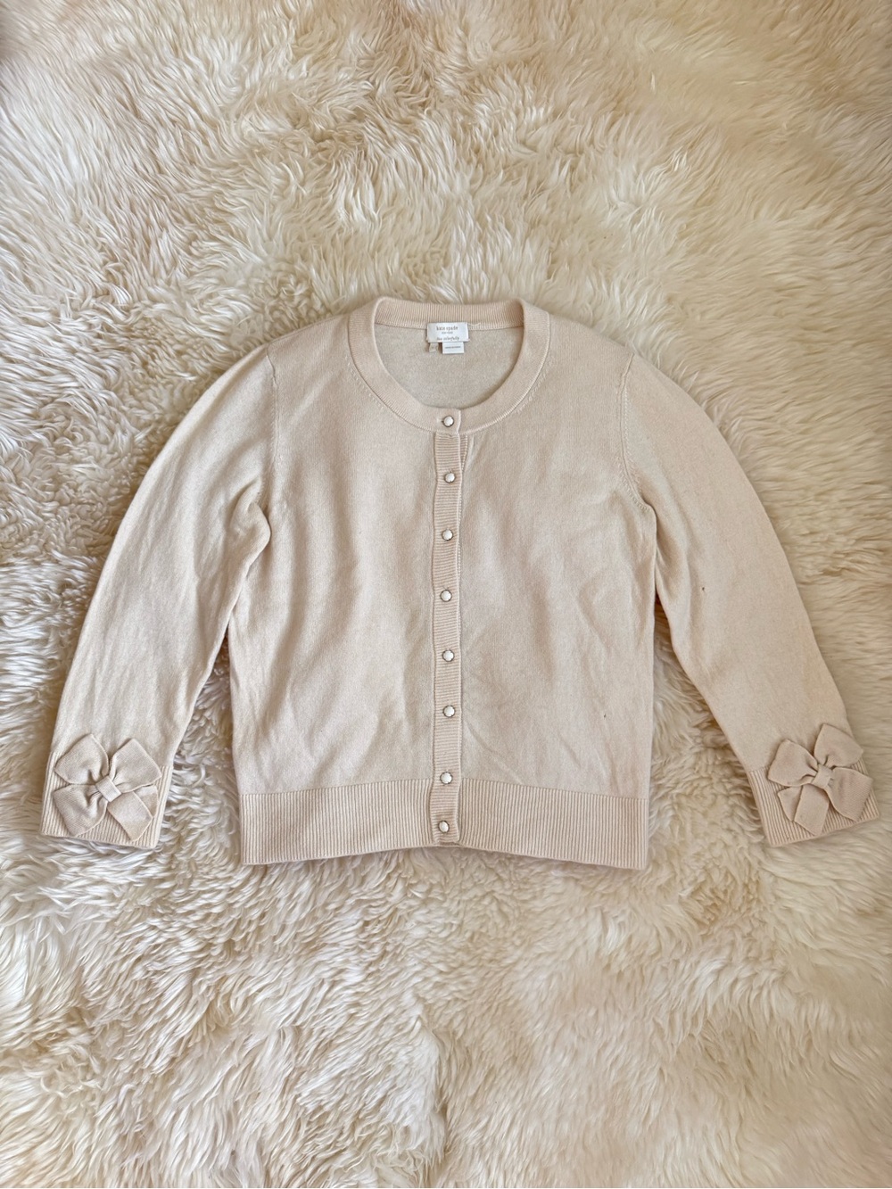Cream Wool/Cashmere Kate Spade Somerset Cardigan Bow Sleeve Detail Size L